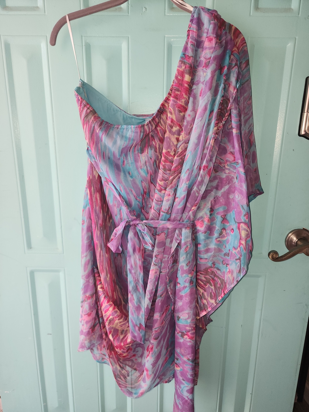 Rancho Estancia One-Shoulder Dress - Pink, Purple & Teal Watercolor Print